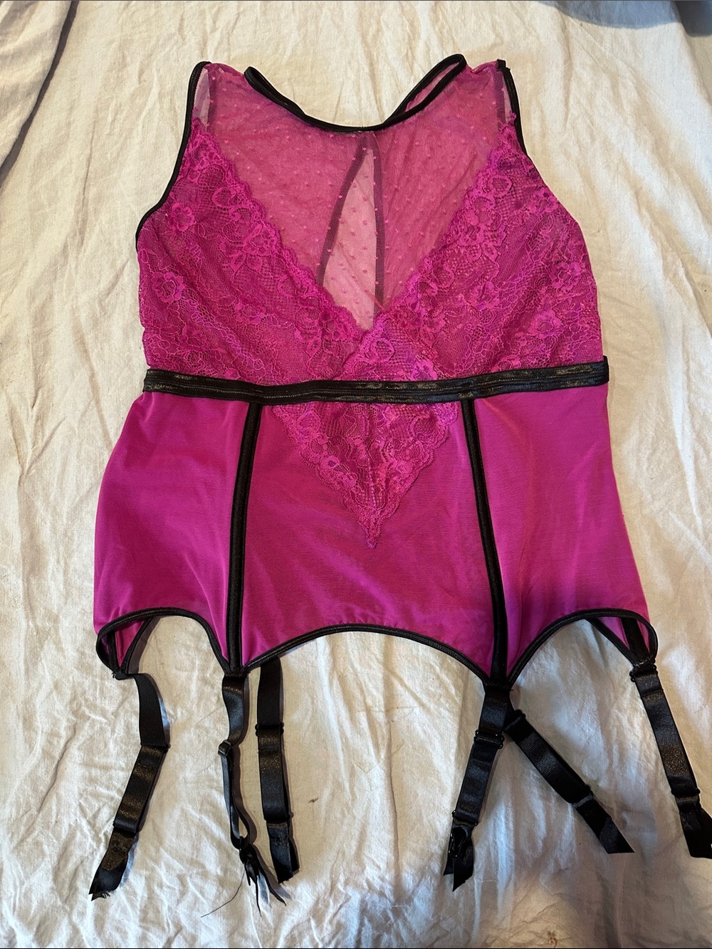 Coquette Diva Lace & Mesh Fuchsia Garter Slip - Women's Intimates size 1x/2x